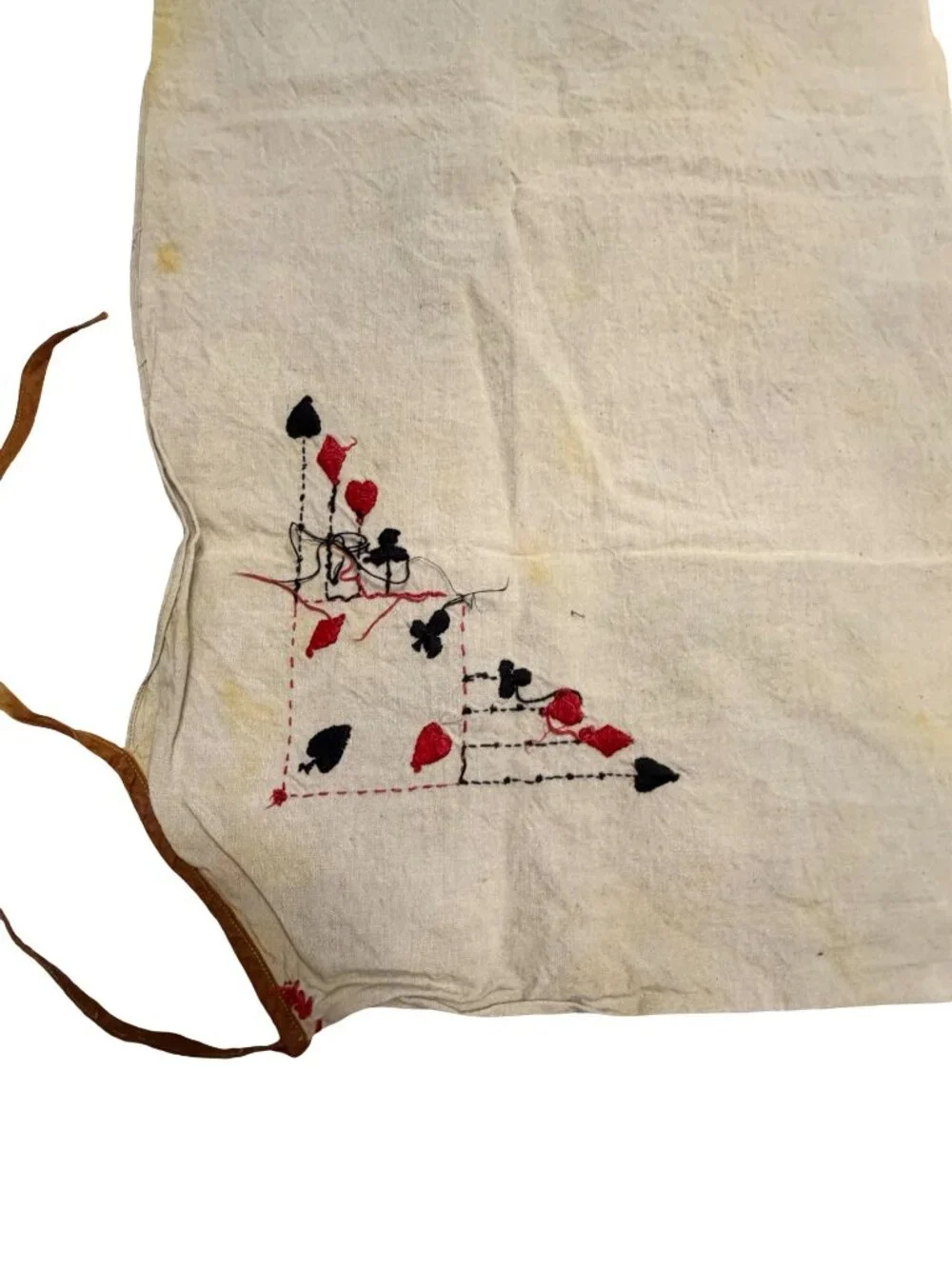 Vintage Handmade Card Suit Embroidered Linen Apron Gambling Casino Poker Theme 2